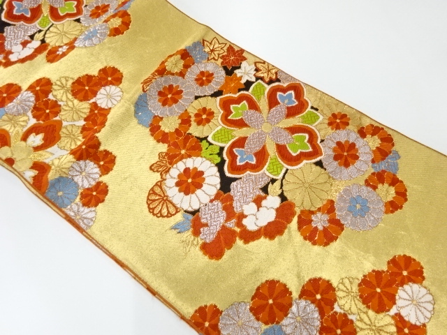 JAPANESE KIMONO / ANTIQUE FUKURO OBI / WOVEN AUTUMN FLOWERS